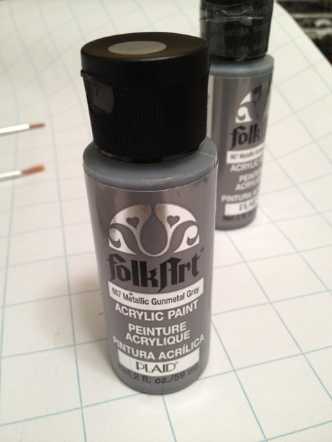 I used Folkart Metallic Gunmetal Gray to go over the black spray paint